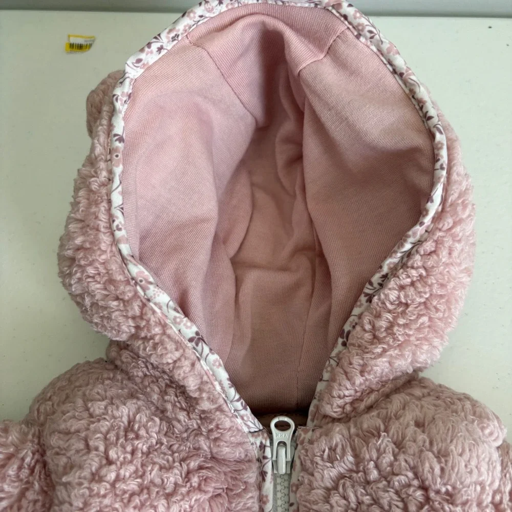 Carter's Just One‎ You Pink Sherpa Quilted Hooded Jacket Bear Ears 3M 1T471510